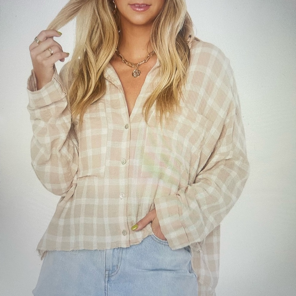 show me your mumu linen button down - tan plaid